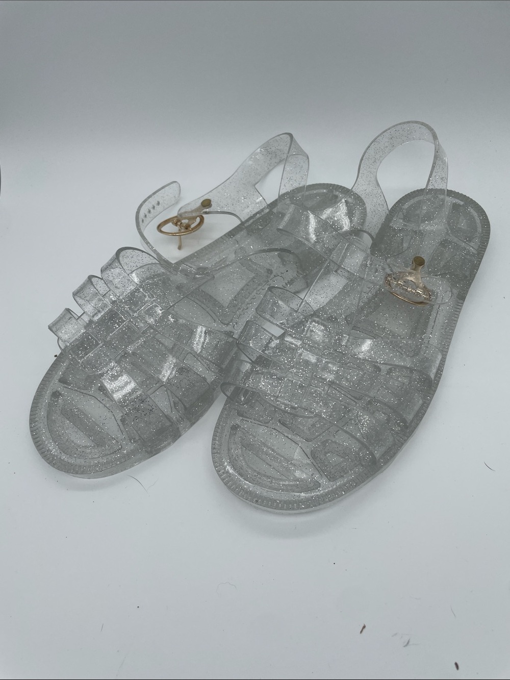 Clear Glitter Jelly Sandals with Gold Accent  EU 38 NWOT